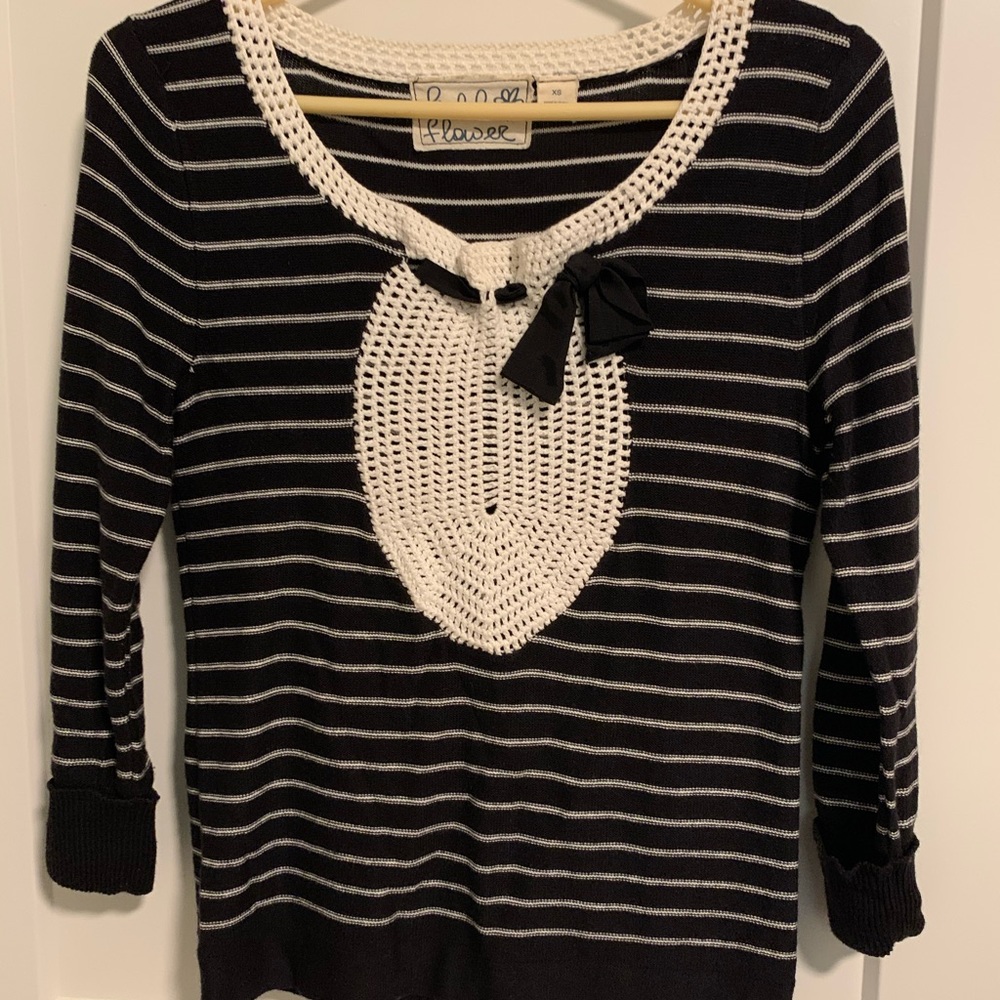 Anthropologie Black Striped Crochet Sweater XS